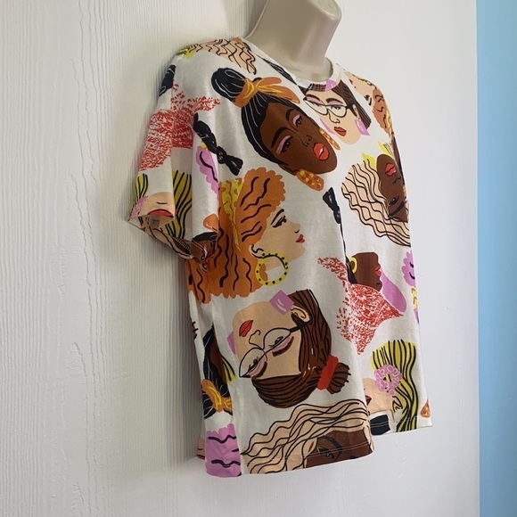 Zara - White Tee Shirt With Multiple Faces in Bright Colorful Accessories Size S - Picture 4 of 9